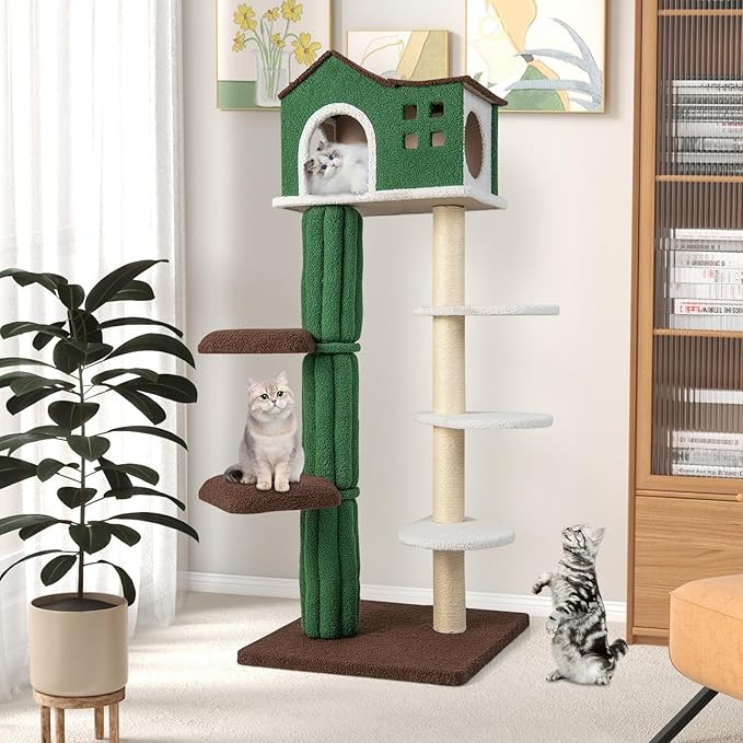 PETSITE 60 Inch Modern Cat Tree, Multi-Level Cat Tower with Sisal Scratching Posts, Condo, Plush Perches, Ideal for Indoor Cats