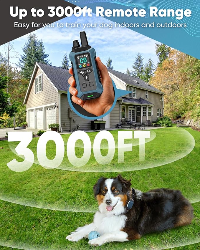Remote Training Collar 3000FT Range – Rechargeable Waterproof Receiver, Adjustable Beep & Vibration Levels, Long Distance Control for Small Medium Large Dogs
