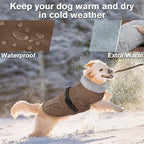 Lelepet Warm Dog Coats for Large Dogs Waterproof Dog Jacket Reflective Pet Fleece Vest Windproof Cold Weather Coats with Adjustable Buckle & Leash Hole, Brown, L
