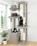 Cat Tree Tower for Indoor Cats, 67 inch Multi-Level Tall Climbing Tower with 3 Large Platform, Scratching Post, Hammock, Kitty Condo for Multiple Cats, Modern Cat Tree Furniture Heavy Duty, Light Grey