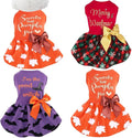 Abbylike 3 Pcs Seasonal Dog Outfits Christmas Halloween Thanksgiving Pet Costume Cotton Holiday Puppy Dress Lightweight Pet Apparel with Bowknot for Large Medium Cat Clothing, Large