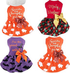 Abbylike 3 Pcs Seasonal Dog Outfits Christmas Halloween Thanksgiving Pet Costume Cotton Holiday Puppy Dress Lightweight Pet Apparel with Bowknot for Large Medium Cat Clothing, Large