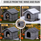 Outdoor Cat House Cat House for Outdoor and Indoor Use - Waterproof Shelter for Cats, Dogs, and Feral Animals (Grey Wood Color, Medium)