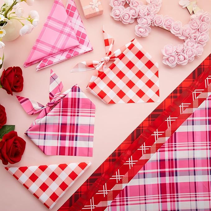 Abbylike 50 Pcs Valentines Day Plaid Dog Bandanas Bulk Pink Red Bandanas for Dogs Triangle Kerchief Bibs Scarf for Pet Romantic Costume Photo Props Accessories Pet Shops Groomers (25.6 x 17.7 x 17.7)
