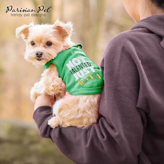 Parisian Pet Dog Shirt – 100% Cotton Green Shirts for Medium Dogs – Sleeveless Puppy Vest – Lightweight and Breathable Funny Pet Apparel – St. Patrick’s Day Dog Clothes - Stretchy T Shirts for Dogs