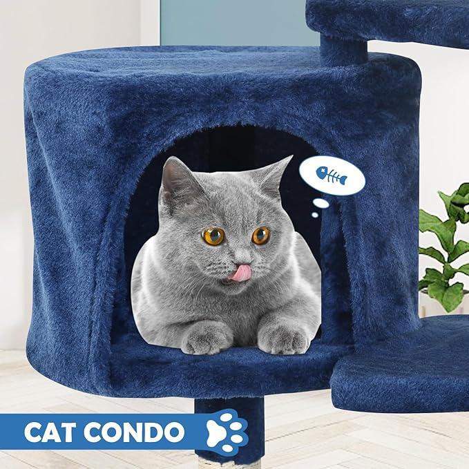 Cat Tree 36 Inch Cat Tower for Indoor Cats with Scratching Post,Padded Perch,Hanging Toys for Kittens & Adult Cats,Beige (Navy Blue)