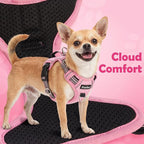 Funfox Dog Harness Medium No Pull, Adjustable 2 Clips Anti-Pull Vest with Practical Handle, Breathable Padded Pet Harness Designed for Small/Large Breeds, Reflective Training Walking Pink M
