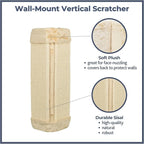 TRIXIE Scratching Board for Corner – Vertical Sisal Rope Pad for Indoor Cats – Easy-Install Corner Scratch Pad – Beige, 1 x 12.6 x 23.6 in