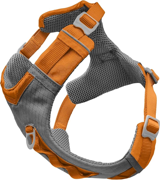 Kurgo Journey Air Dog Harness - Secure Fit for Active Dogs - Padded Chest - Lightweight Ripstop Fabric - Breathable Mesh - Reflective Trim - Back Assist Handle - Orange - Small