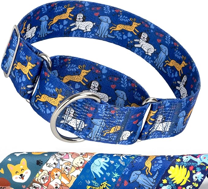 Heavy Duty 1.5 Inch Thick Dog Collar - Escape Proof No Pull Martingale Collar for Large Dogs, Wide Adjustable Slip Training Collar (Bule Dog L)