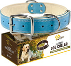 ADITYNA Heavy-Duty Leather Dog Collar for Large Dogs - Soft Padded for Comfort - Blue Dog Collar for Walking, Training, and Hiking