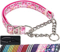 Reflective Martingale Dog Collar with Soft Padded,Adjustable Heavy Duty Choke Steel Chain Big Dog Training, Walking, Hunting Collar for All Breeds (Pink Flowers XXL)