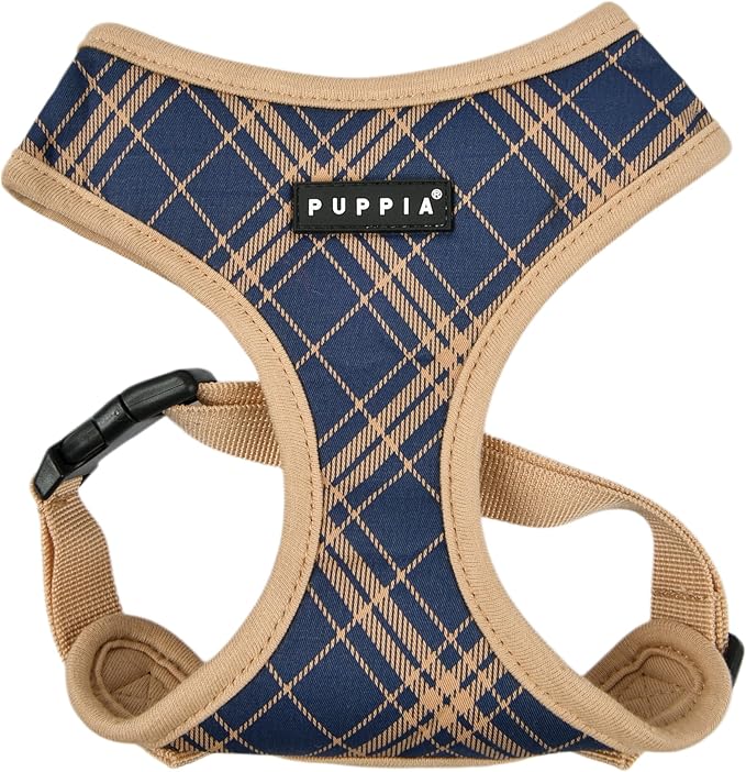 Puppia Corwin Dog Harness A (Over-The-Head) Fashionable Checkered Pattern Spring Summer Harness for Small and Medium Dogs, Navy, Medium