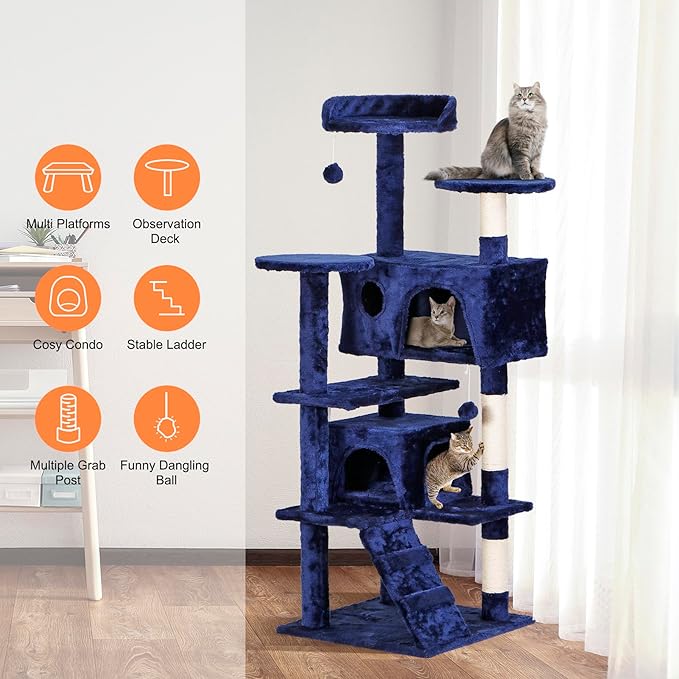 54-Inch Cat Tree Multi-Level Condo Tower Bed Furniture Kitten Play House with Scratching Posts