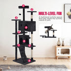 24/7 Shop at Home Court 70 inch Multi-Level Cute Cat Tree Tower with Dangling Ball and Scratching Posts for Indoor Cats Adults, Kitten Supplies, Pet House, Dark Gray
