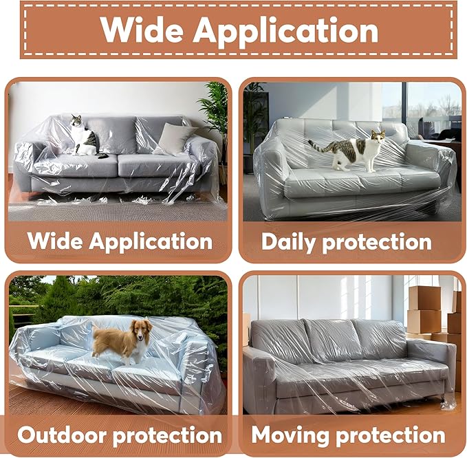 Besti Plastic Couch Cover for Pets - Clear Slipcovers for Big Sofas - Dust, Water, Dirt Furniture, Upholstery Protectors for Home, Living Room - Dog and Cat Scratch, 96x42x40