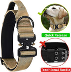 Heavy Duty Tactical Dog Collar, Adjustable Nylon with Metal Buckle, Multiple Colors (Tan, XL)