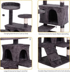 ZENY 54 Inch Cat Tree, Indoor Cat Tower Condo, Multi-Level Cat House with Sisal-Covered Scratching Post + 2 Play House, Pet Cat Furniture, Grey