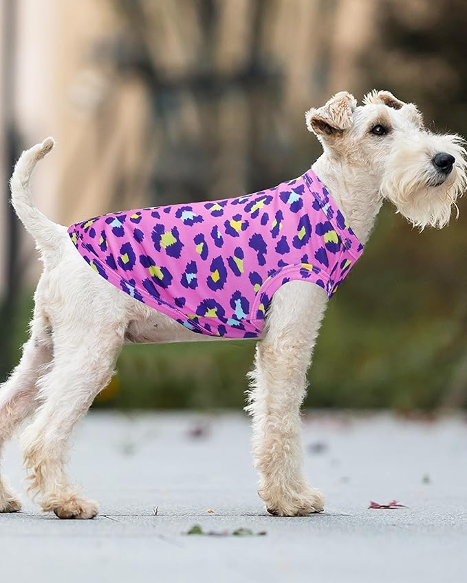 PET SHOW 4 Pack Paw Bone Printed Dog Clothes Shirts Soft Vest Lightweight Sleeveless Cats Doggies T-Shirts Puppies Tank Top Tee for Small Medium Dogs White Black Pink Blue (Large, Pink for Girls)