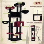 Tall Cat Tree, Large Cat Tower for Adult Cats, 80.7'' (205cm) Heavy-Duty Cat Tree House for Indoor Cats 20 lbs+ with Scratching Posts, 2 Top Perches/Condos, Hammcok, Black(Gothic) GCT034BR