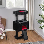 BEWISHOME Cat Tree Tower for Indoor Gothic Cat Trees with Coffin Bed, Cat Condo Cat House with Scratching Posts, Cat Shelves with Spider Toy, Pet Play Activity Center Black with Red, MMJ95R