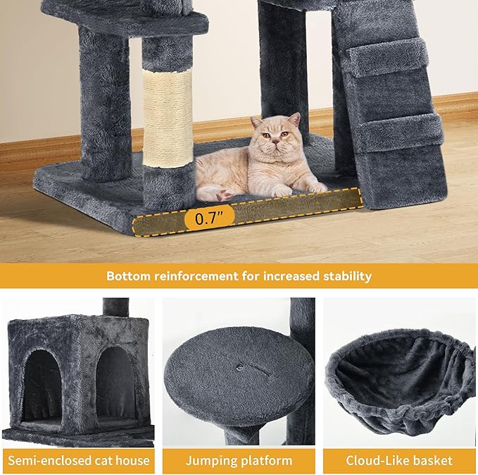 YITAHOME Heavy Duty 180 cm Tall Cat Trees for Large Cats,Sturdy 70.8in Maine Coon cat Tree for Indoor Cats Large Adult Cat Tower with Scratching Post, Hammock for Adult Cats Kittens, Dark Gray