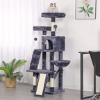 Heybly Cat Tree, Cat Tower for Indoor Cats, Multi-Level Cat Furniture Condo for Cats with Padded Plush Perch, Cozy Basket and Scratching Board, Smoky Gray HCT014G
