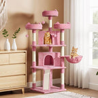 Yaheetech 68.5in Cat Tree for Large Cats, Multi-Level Cat Tower with 3 Wide Perches, Large Condo, Stable Pet Play House w/Sisal-Covered Scratching Posts & Board, Pink