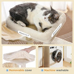Small Cat Tree Beige Cat Tower with 32 Inches Scratching Post with Cats Condo House, Cozy Hammock and Removable Top Bed and Dangling Ball for Indoor Cats-34” Beige