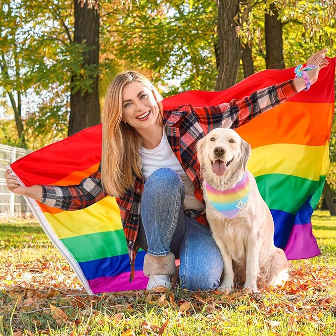 E-Clover Rainbow Dog Bandana & Matching Scrunchie Pink Purple Yellow Pet Dog Scarf Cute Dog Costumes Accessories for Small Dogs