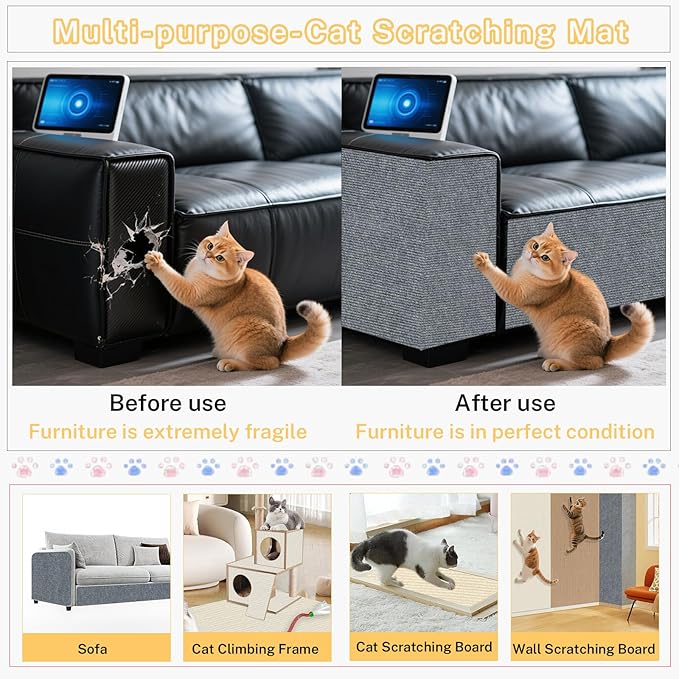 Cat Scratch Furniture Protector, 78.7x15.8inch Adhesive Cat Scratch Pad Deterrent for Furniture, DIY Climbing Cat Scratcher Couch Protector from Cat Claws Scratching for Indoor (Gray)