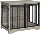 31.9" Dog Crate Furniture with Barn Door, Heavy Duty Dog Kennel Indoor with 2 Doors, Wooden Pet Cage End Table for Small Medium Dogs up to 44 lb, Anti-Chew Anti-Escape, Greige DFC83605B