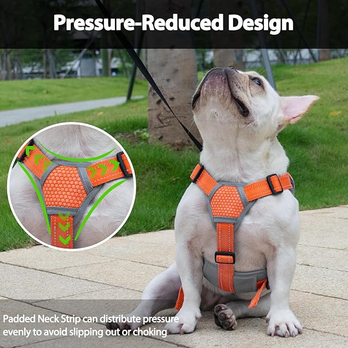Huntboo Escape Proof Dog Harness, Escape Artist Harness, Reflective Dog Harness with Handle, Durable,Adjustable Vest for Small Medium Large Dogs Walking, Training, and Running Gear(Orange,S)