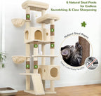 Globlazer 77" Cat Tree for Large Cats, Tall Cat Tower with Scratching Board & Thickened Stable Base, Skin-Friendly Multi-Level Activity Center for Multi-Cat Household, Maine Coon, S77C,Beige