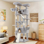 WEEWAY Cat Tree Tower for Indoor Cats,81'' Multi-Level Cat Furniture Activity Center,Stand House Condo Cave,Sisal Scratching Posts Ramps,Plush Perches Platforms Basket Hammock,Grey