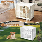 Acrylic Dog Crate Indoor with Wheels 34x 23x 30,Cute Plastic Easy Cleaning Pet Play Pen for Puppy Small Medium Dogs Playpen,White Houses Kennel