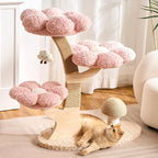 Aesthetic Flower Cat Tree Tower with Scratching Post for Indoor Cats, 37" H Modern Cat Tree with Wood Sculpted Branch, Flower Cat Beds, Mushroom Scratcher & Interactive Squeaky Toy, Pink
