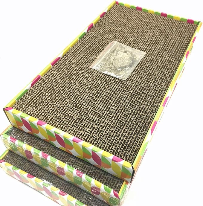 Irispets cat scratcher cardboard, cat wide scratching pad, cat scratcher toys, Catnip Included, 3 pack scratcher cardboard