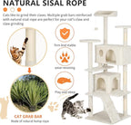 BestPet | 62" Cat Tree Tower | Beige | Sturdy, Easy to Assemble, Multi-Level Activity Center with Sisal Scratching Posts, Condos, Perches, Hanging Cat Toys, Observation Decks & Ladder