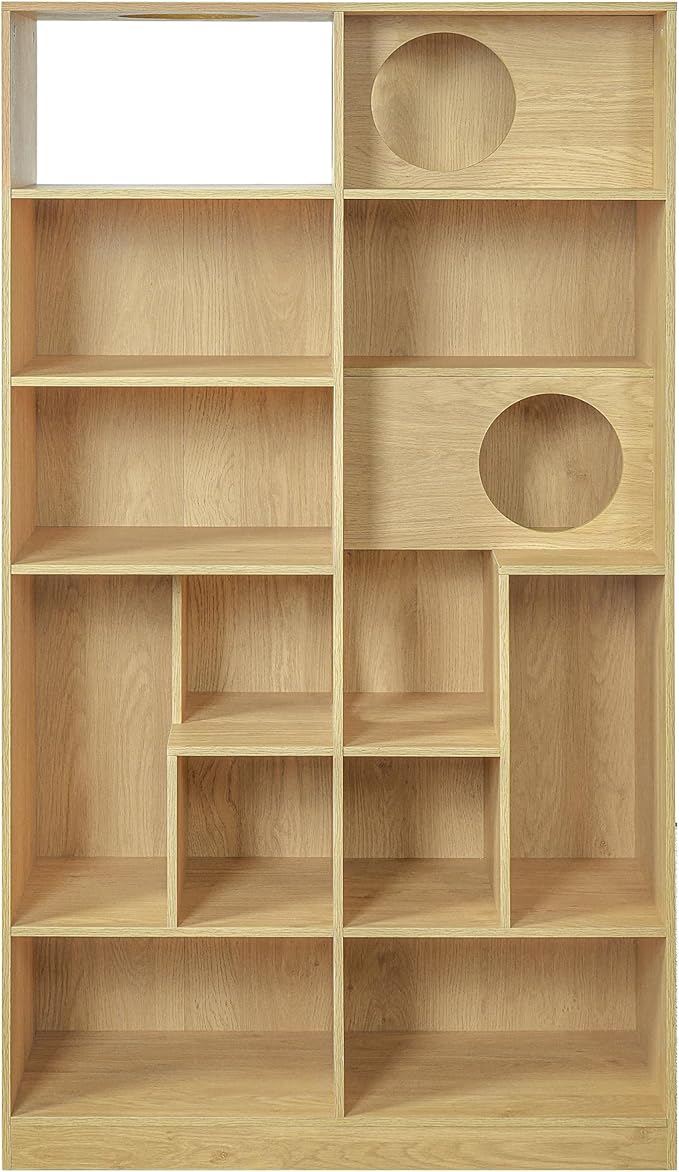 Bookcase Wooden Cat Tree, Natural Color Bookshelf Indoor Cat House Pet Furniture, Display Case with Storage, Cat Litter Box Enclosure Climbing Shelf