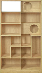 Bookcase Wooden Cat Tree, Natural Color Bookshelf Indoor Cat House Pet Furniture, Display Case with Storage, Cat Litter Box Enclosure Climbing Shelf