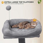 YITAHOME 64.5" Cat Tree, Multi-Level Cat House, Large Cat Condo Furniture with Perch Hammock, Scratching Posts and Dangling Balls for Kittens, Cats and Pets, Light Gray