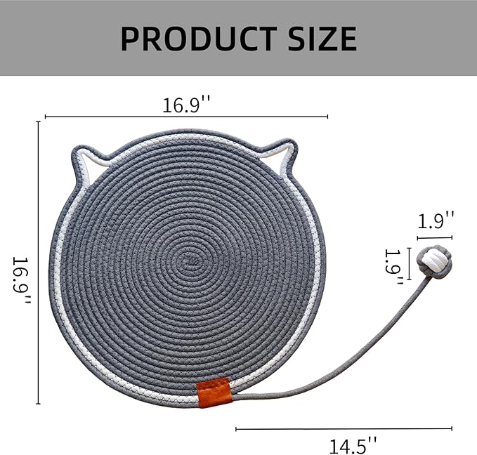 Cat Scratcher Mat, Natural Cotton Rope Cat Scratching Pad, 16.9'' Round Cat Wall & Floor Scratch Pad, Durable Double - Sided Cat Scratcher, Furniture Protector for Wall, Sofa, Couch, Carpet, Dark Grey