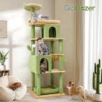 Globlazer Heavy Duty Cactus Cat Tree for Large Cats, Sturdy 72in Maine Coon Cat Tree for Large 20 lbs+ Cactus Cat Tower for Adult Biggest Cats with 6 Scratching Posts, Hammock, S72, Green