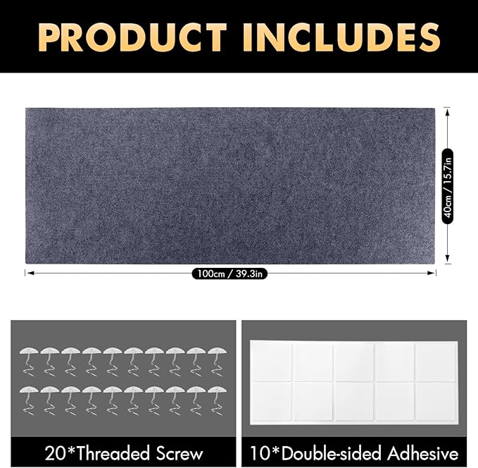 Cat Scratch Protector for Furniture - Self-Adhesive Anti-Scratch Tape for Sofa, Walls, Floors, and More - Durable & Pet-Friendly,39.3”X 15.8”, Includes Nano Adhesive and Fixing Nails (Gray)