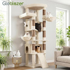 Globlazer Extra Large Heavy Duty Cat Tree, 80in Tall Sturdy Cat Tree Tower for Multiple Indoor Cats Large Adult with Scratching Posts, 2 Spacious Condos with Padding, 2 Soft Perches, S80C, Beige