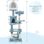 Topeakmart Cat Tree Ocean-Themed Cat Tower 61in, Multi-Level Cat Climbing Tree with Condo, Sisal Scratching Posts, Round Entrance, Perches, Hammock