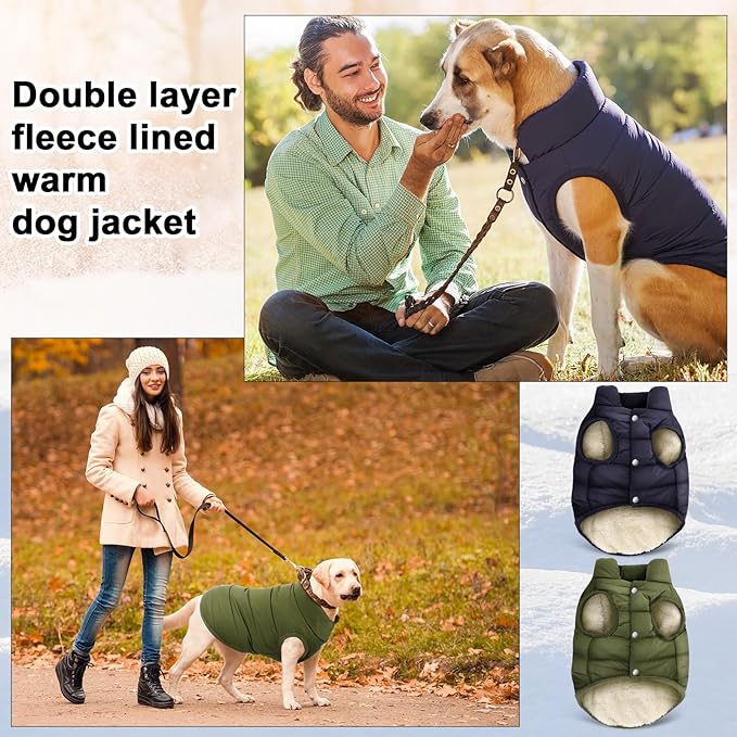 Syhood 2 Pieces Dog Jacket 2 Layers Fleece Lined Dog Jacket Warm Soft Windproof Small Pet Coat for Winter Cold Weather(M,Navy,Green)