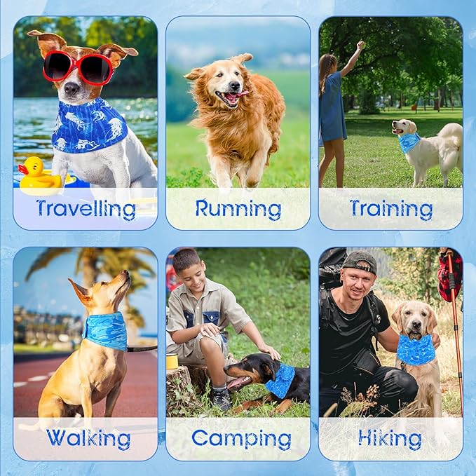 Talltalk 5 Pieces Dog Cooling Bandanas Neck Wraps Ice Scarf Pet Dog Cooling Collar Hunting Training Hiking Camping Accessories for Summer(XL)