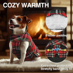 VIVAGLORY Softjoy Dog Coat, Dog Jacket for Winter & Christmas, Coat with Harness Hole, Reversible Plaid Checkered Warm Fluffy Heavy Duty for Puppy, S, Red